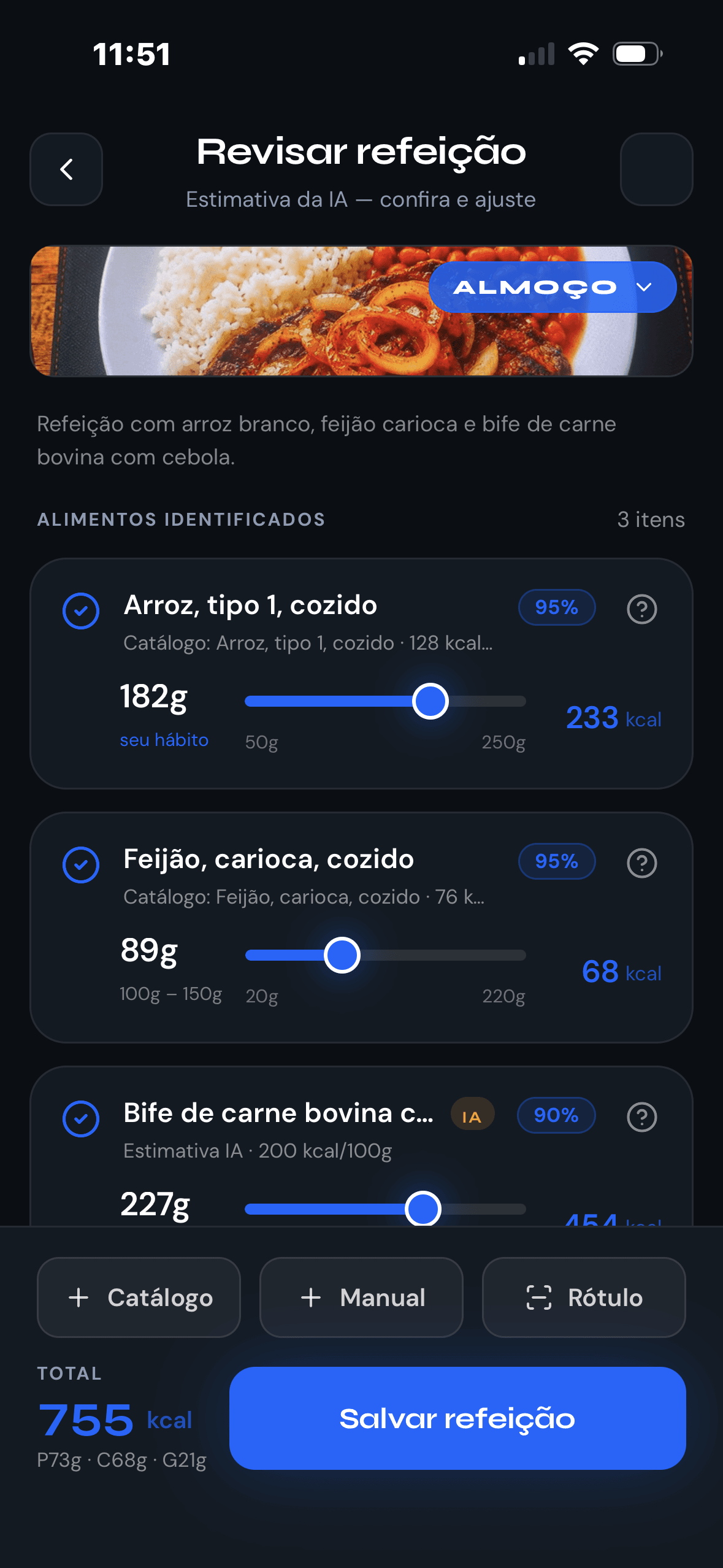 Registre refeições por foto com IA